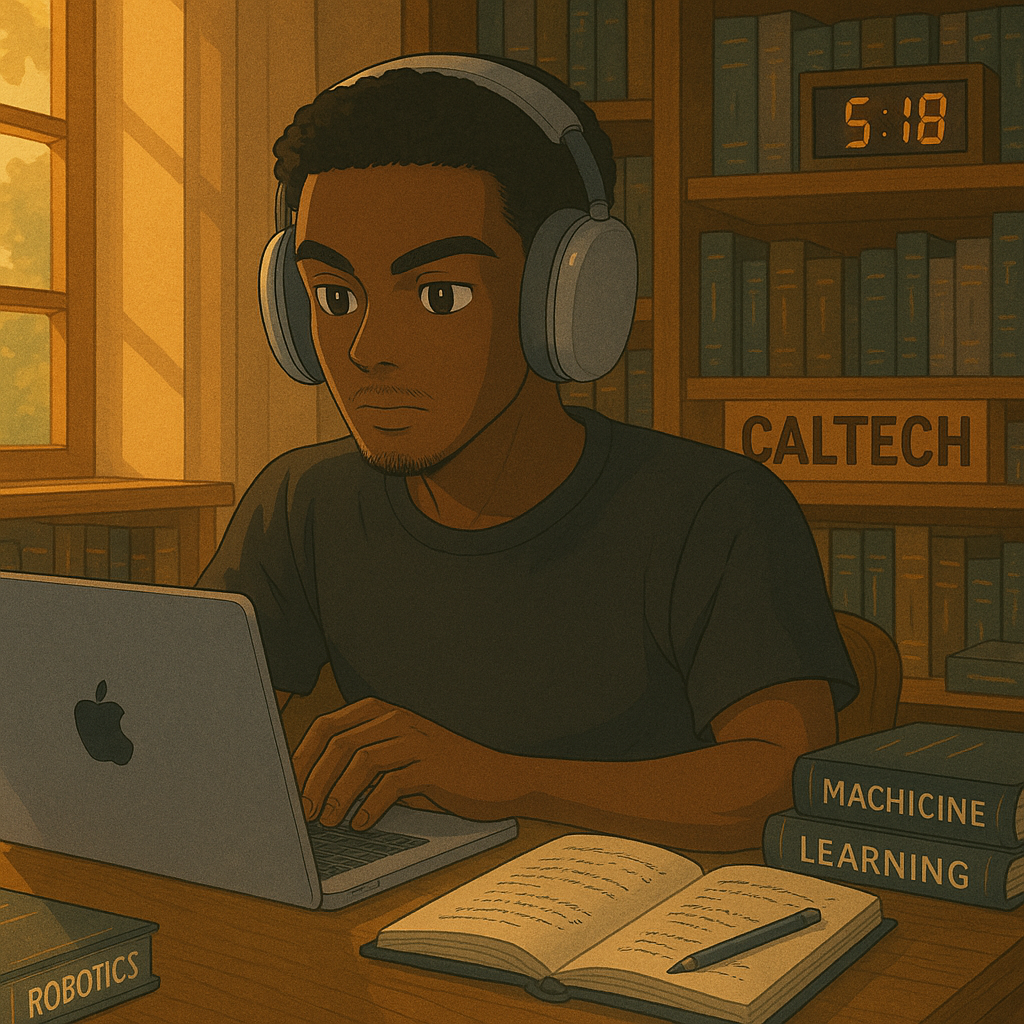 Animated picture of Salviya studying at desk